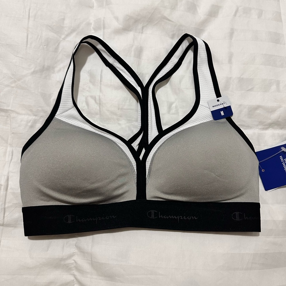Champion Gray and Black Sports Bra with Racerback Design